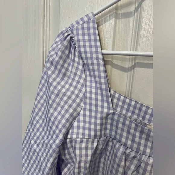 Gingham Lavender and White Blouse with Puff Sleeves cottagecore coastal cowgirl - Picture 7 of 10
